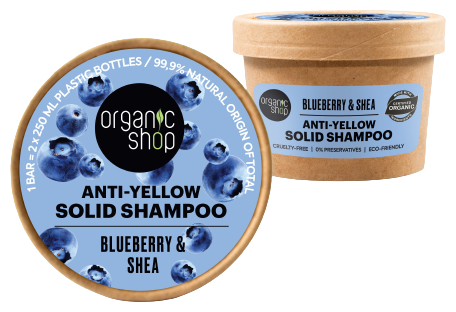 Solid Anti-Yellow Blueberry and Shea Butter Shampoo 60 gr